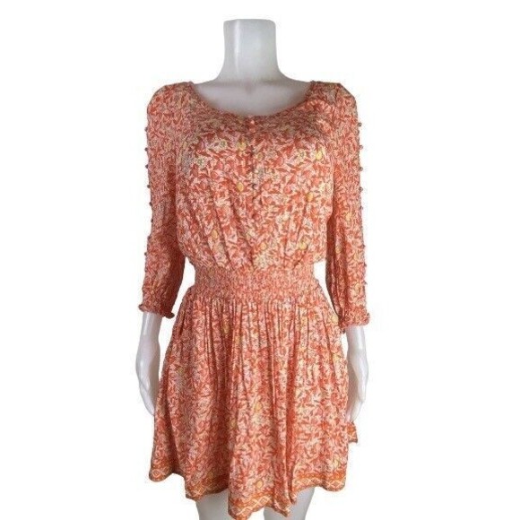 F. Poupette St Barth Dress Sise XS Multicolor Floral Orange 3/4 Sleeve. NWT - Picture 1 of 12